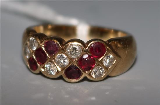 9ct gold, ruby and diamond dress ring